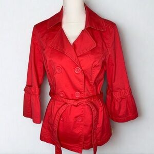 NWT Sonoma‎ Women Belted Double Breasted Red Jacket Size Medium 3/4 Sleeve